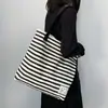 Bolsa de Lona Rayada Simple de Nuevo Estilo de Gran Capacidad para Mujer, Bolso de Hombro Único, Bolso de Mano, Bolsa para Viajes, Vacaciones, Estudiantes, Escuela
