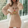Transfronterizo 2023 Invierno caliente nuevo estampado navideño ajustado tubo manga de farol manga larga vestido navideño europeo y americano