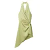 Ropa de Verano Nueva Moda para Mujer al por Mayor Transfronteriza Europea y Americana, Elegante y Sexy Vestido sin Mangas con Escote Halter Asimétrico