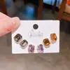Conjunto Exquisito de Brincos de Tarraxa de Cristal Zircônia Colorido Retangular Agulha de Prata Conjunto de Três Pares - Conjunto de Brincos de Moda de Alta Qualidade