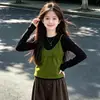 2026 Modelo nuevo de primavera y otoño estilo coreano de pantalones curvos de algodón lavado para niñas mayores y niñas pequeñas