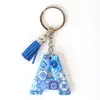 Llavero de Resina con 26 Letras de Venta Caliente Transfronteriza con Borla, Colgante Personalizado, Accesorio para Bolso de Coche