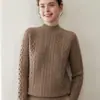 Suéter de cachemira para mujer de otoño e invierno con cuello redondo semialto, estilo pullover, tejido suelto, top engrosado, versátil y adelgazante
