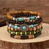 HYP Pulsera de Cuentas de Cáscara de Coco Estilo Retro Bohemio Turquesa Cordón Elástico Cuentas de Madera Creativo Multicapa