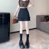 Falda de traje para mujer, nuevo estilo verano 2026, versátil, de cintura alta, adelgazante, con dobladillo fruncido, línea A y falda corta ajustada a la cadera