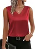 Chaleco de Satén Transfronterizo Europeo y Americano para Mujer 2026 Amazon Verano Color Sólido Cuello en V Casual sin Mangas Camiseta Top para Mujer
