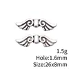 26x 8mm 1.5g plata antigua accesorios para joyería DIY aleación de zinc vintage alas de ángel cuentas con agujero pequeño