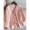 Colección de otoño de algodón 2026: camisa holgada de manga larga con cuello de encaje, top corto y prenda exterior - al por mayor H01CT26636
