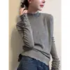 Estilo postapocalíptico, nuevo para otoño/invierno, cómodo, versátil, elegante, color liso, sensación de alta gama, con volantes, cuello semi-alto, tejido base
