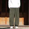 Pantalones de pana jacquard a cuadros estilo chino con cintura elástica y cordón, diseño de pierna ancha, estilo chino retro, pantalones para hombre talla grande