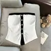 154# Verão Novo Estilo Garota Picante Botão Patchwork Bloco de Cores Bandeau Colete Slim Fit Top Peça Única Feminino com Bojo Embutido