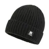 Gorro de punto liso para otoño e invierno para hombres y mujeres, gorro de lana grueso y cálido, gorro versátil con borde enrollado, gorro de punto para exteriores