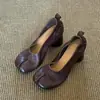 Versão em Pele de Ovelha~Sapatos de Salto Alto Bico Diviso Retro para Mulheres, Slip-On Elegantes de Corte Baixo com Salto Bloco, Sapatos de Ballet Mary Jane