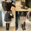 Hebilla de cinturón de otoño, botas apiladas con tacones gruesos, botas de longitud media vintage desgastadas, botas estilo coreano, botas de workwear de nicho para mujer