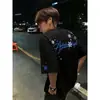 Camiseta de Verano Nueva de Algodón Puro para Hombre Estilo Americano High Street Bordado de Letras Copo de Nieve Manga Corta Top Versátil Holgado de Media Manga