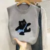 Chaleco Tejido 2025 Primavera Nuevo Estilo para Mujer Reductor de Edad Suéter Chaleco de Gato Cuello Redondo Holgado Abrigo Ropa de Mujer