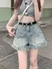 Novedad Verano 2026 Tallas Grandes 5XL Moda Femenina Shorts de Mezclilla Sueltos de Pierna Ancha Estilo Hong Kong, Modernos y Versátiles