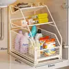 Estante de Almacenamiento Debajo del Lavabo del Baño, Cesta Extraíble para Gabinete de Tocador de Baño, Estante en Capas Extraíble para Interior de Gabinete