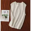 Colete Tricotado Gola Redonda de Cashmere Feminino Primavera e Outono Sem Mangas Peça Externa Suéter 100% Lã Suéter Solto Colete Externo
