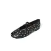Zapatos Mary Jane de Piel de Vaca de Primera Capa para Mujer Zapatos Planos con Remaches Otoño Nuevo Estilo Piel Genuina por Dentro y por Fuera Punta Redonda Corte Bajo Zapatos de Una Sola Pieza Zapatos de Mujer