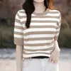 Suéter de Mujer 2026 con Acabado de Alta Gama, Suéter de Manga Corta de Verano para Mujer, Suéter Base Rayado de Cuello Redondo para Mujer
