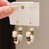 Brincos de Argola em Forma de C com Pedra Olho de Tigre e Pérola Artificial Banhados a Ouro 18K com Pino de Prata Brincos de Nicho High-End Elegantes Retrô