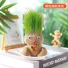 Muñeco de Hierba Larga Planta Pequeña en Maceta, Planta Verde de Escritorio Fácil de Cuidar Regalo, Siembra Hidropónica para Niños, Planta Pequeña Fácil de Cultivar