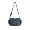 2026 Nova Bolsa de Ombro Retro Fashion Casual para o Dia a Dia e Saídas, Bolsa Transversal de Cor Sólida em Jeans de Nicho de Alto Valor