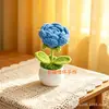 Produto Acabado Transfronteiriço Rosa Tricotada à Mão em Vaso Decoração para Casa Flor Artificial Tricotada Mini Ornamento para Mesa de Escritório