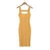 8092-25 Vestido Elegante Tricotado Slim de Gola Redonda Sem Costas com Alças Transfronteiriço Europeu e Americano para Mulheres