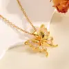 Joia Nova com Laço em Corrente de Aço Inoxidável com Diamantes, Design Vazado, Cheia de Diamantes, Concha de Pérola, Colar de Laço de Alta Qualidade para Mulheres