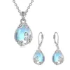 Pendientes Collar de Piedra Lunar Amazon Cross-Border Pendientes Europeos y Americanos de Lujo Ligero Gama Alta Corazón Árbol de la Vida para Mujeres