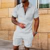 Terno Polo com Zíper Transfronteiriço Temu Verão Casual com Lapela Conjunto de Duas Peças Masculino Fino de Manga Curta Cor Pura