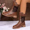 Botas de Mujer Transfronterizas Europeas y Americanas Botas de Mujer con Cordones Botas Martin Transfronterizas Cremallera Trasera de Mujer Remaches Talla Grande Europea y Americana Lateral Venta al por Mayor Talla Grande