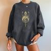 Moletom Feminino com Estampa de Pentagrama e Fases da Lua, Manga Caída, Tamanho Plus Size, Estilo Europeu e Americano, Gola Redonda, Lã, Manga Longa, Caimento Solto