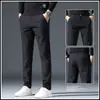 Pantalones casuales de verano para hombre, corte holgado, cintura elástica, pierna recta largos, pantalones de traje negros para primavera y otoño, estilo seda de hielo ultradelgada
