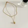 Colar de Aço Titânio com Bola de Metal Estilo Francês Romântico, Camada Dupla, Acessório Versátil para o Dia a Dia