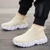 Outono Novo Moda Feminina Cor Sólida Cano Alto Slip-On Sapatos Solado Grosso Sapatos Preguiçosos Fly-Knit Sapatos Casuais Moda