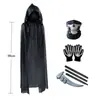 Fantasia de Halloween Manto do Ceifador Foice Adulto Manto Preto Diabo Com Capuz Festa Manto de Mago Conjunto