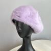 Inverno Pelúcia Angorá Coelho Pele Boina Feminino Coreano-estilo Cor Sólida Simples Retro Quente Pintor Chapéu Da Moda