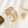 Conjunto de Pulsera y Anillo de Flor de Doble Capa Fresco Elegante de Moda de Nicho Transfronterizo Europeo y Americano Adecuado para Vacaciones Diarias de Mujeres