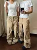 Calça cargo cáqui multibolsos para homens, primavera e outono, estilo americano, modelagem que afina, vintage, solta, versátil, perna reta, perna larga, calça comprida casual