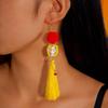Pendientes Europeos y Americanos Transfronterizos Originales de Calavera con Borla y Cuentas de Semilla, Pendientes Personalizados Creativos de Flor de Halloween