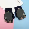 Guantes para niños otoño e invierno cálidos de medio dedo con tapa de dibujos animados lindos de punto con dedos descubiertos para bebé con forro polar engrosado para niños y niñas