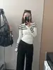Top de Punto para Mujer con Cuello Polo Estilo Francés, Primavera y Otoño, Jersey de Punto Ajustado a Rayas con Bloques de Color de Moda