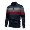 Suéter de Punto para Hombre Talla Europea Transfronteriza Moda Otoño e Invierno Rayas Bloques de Color Tejido Pulóver Media Cremallera Cuello Alto Ropa de Hombre