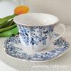 Taza de edad media azul y flor Taza de café platillo juego Cerámica Retro estilo Europeo Exquisito Gama alta Lujo ligero Taza para el té de la tarde