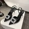 Sandalias de Tacón Alto con Punta Estilo Francés para Mujer, Verano 2026, con Pedrería, Espalda Abierta, Tacón Fino, Nuevo Diseño de Hebilla Cuadrada Francesa