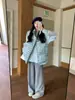 Chaleco de Cuadros Azules Estilo Perezoso Talla Grande para Mujer, Diseño Popular de Invierno, Chaqueta Acolchada Gruesa Suelta y Cálida