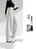 Calça de moletom feminina cinza, nova coleção outono 2026, plus size, modelagem solta, adequada para tipos de corpo pera, calça pantalona